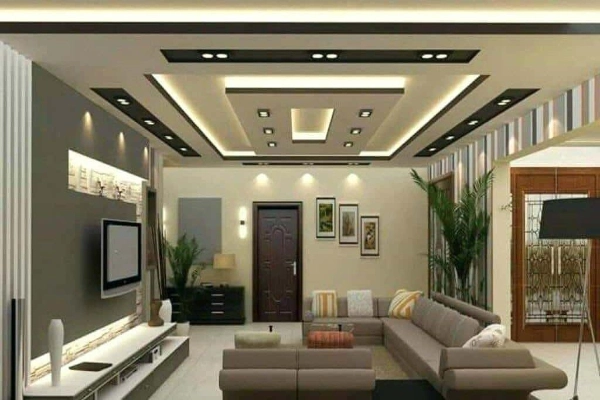 the living room boasts an eye catching false ceiling2